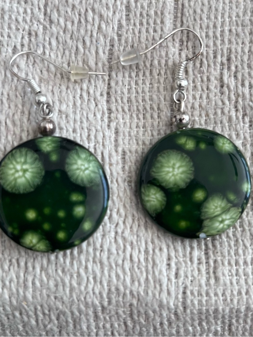Handmade Green Resin Floral Drop Earrings. These are really cool.